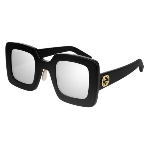 🔥 100% Authentic GUCCI GG0780S 004 Square Mirrored Sunglasses Black Gold Logo🔥 - Picture 5 of 5